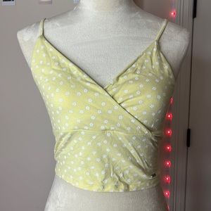 yellow white flower print top